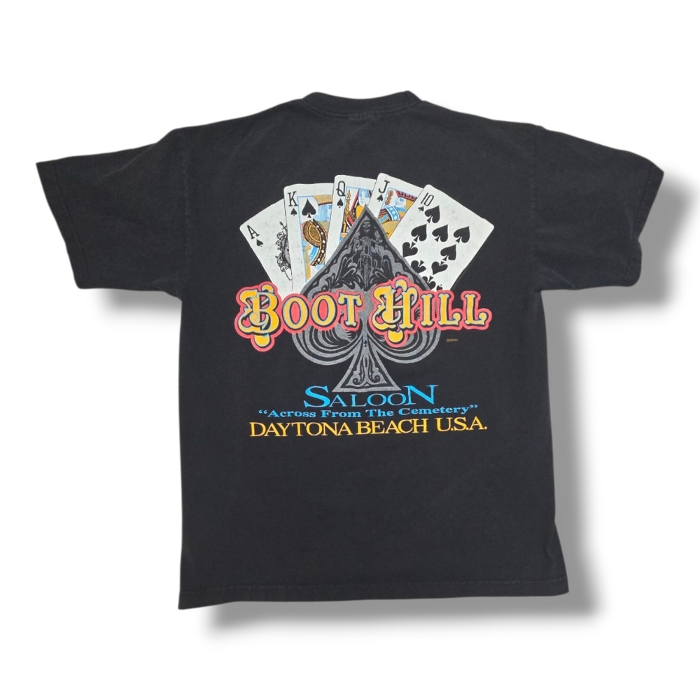 Vintage 90s Boothill Saloon Shirt Mens Large Black Biker Tee Daytona Beach